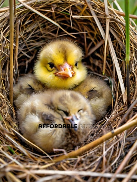 Three baby birds in a nest