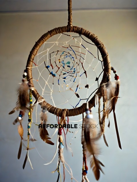 A handmade dream catcher with feathers and beads