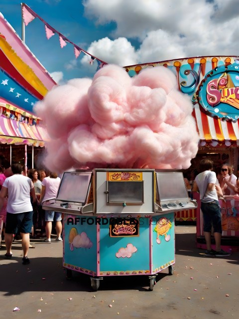 A pink cotton candy machine at a carnival