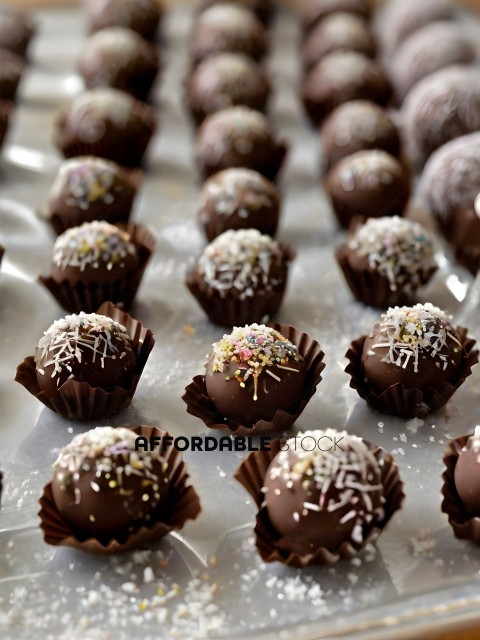 Chocolate covered chocolate balls on a white tray