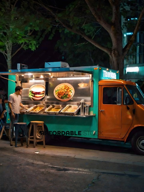 A man standing in front of a food truck