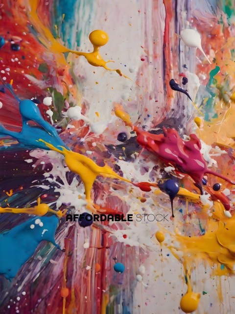 A colorful painting with a lot of paint splattered on it