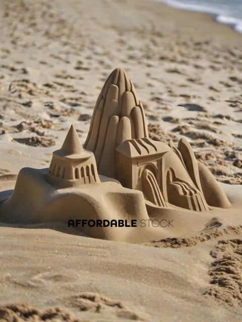 Sand castle with a castle and a tower