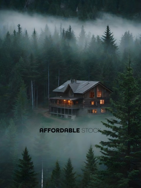 A house in the woods with a foggy atmosphere