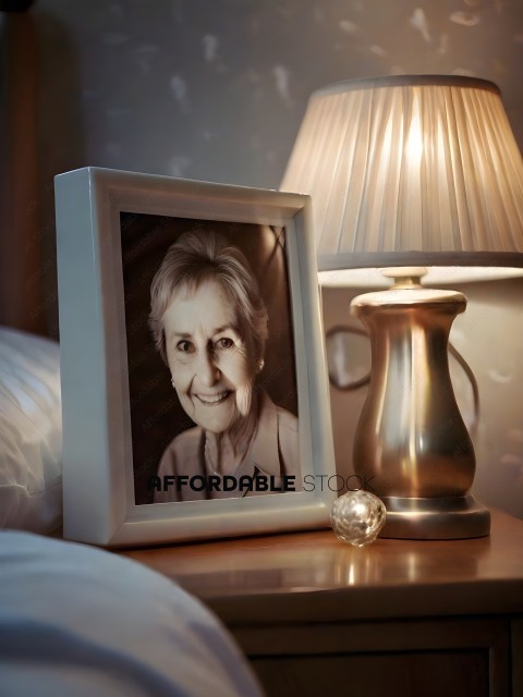 A picture of an elderly woman in a white frame