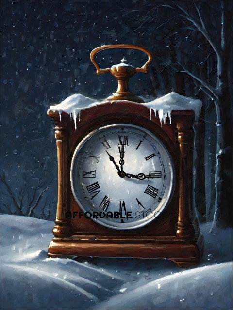 A clock with snow on it