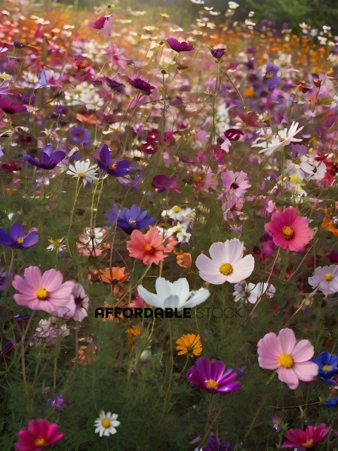 A field of flowers with a variety of colors