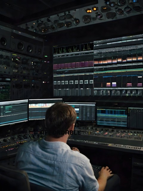 A man in a white shirt is operating a control panel