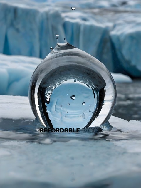 A clear glass ball with water droplets inside