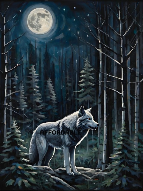 A Wolf in the Woods at Night