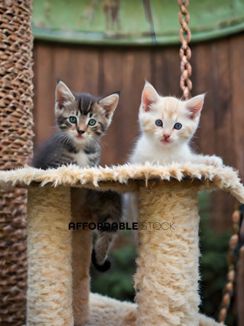 Two Kittens Playing on a Cat Tree