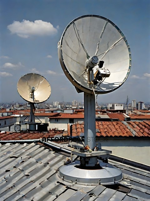 A satellite dish on top of a building