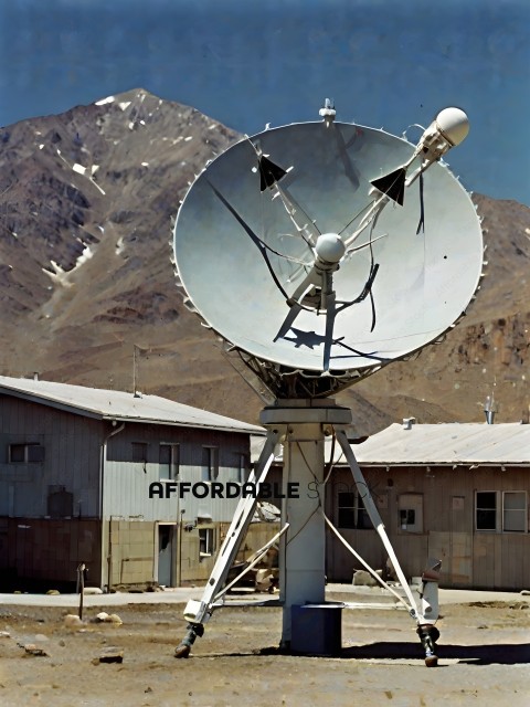 A satellite dish in front of a mountain