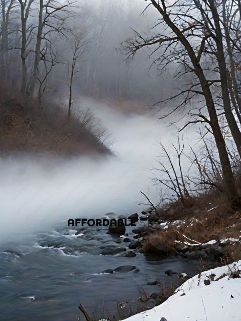 A river with mist and trees