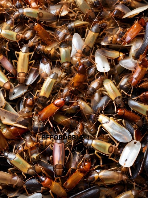 A large group of beetles of various colors