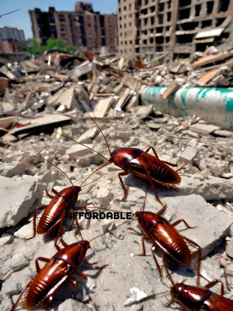 A group of cockroaches on a rocky surface