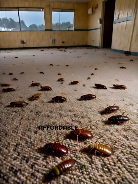 A bunch of cockroaches on a carpet