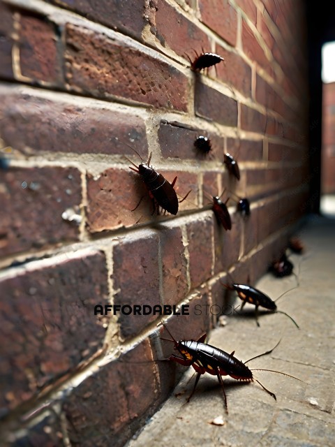 A group of cockroaches on a brick wall
