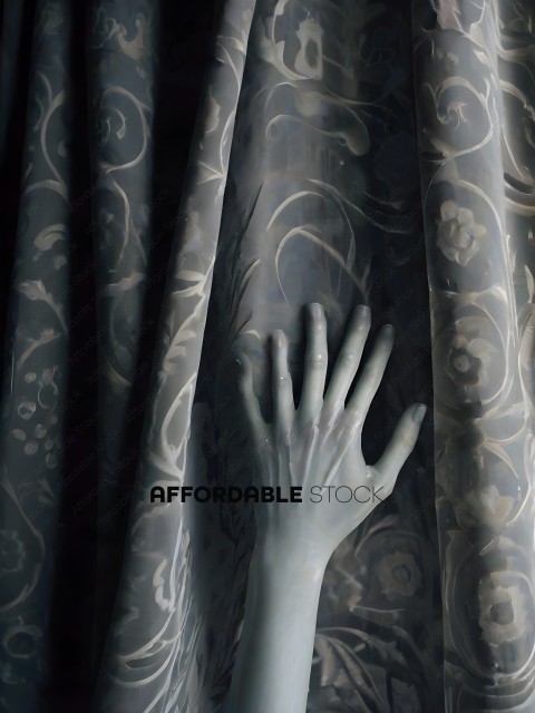 A hand is reaching through a curtain