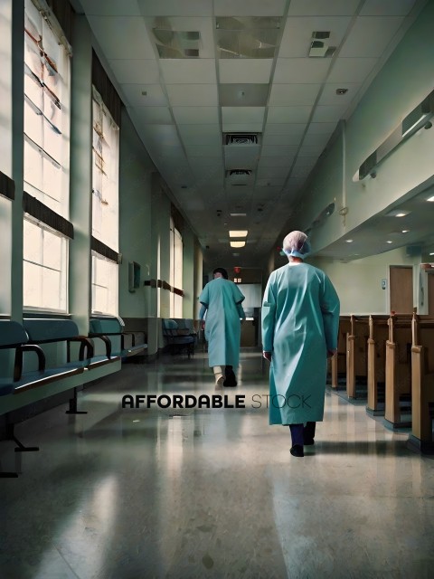 Nurses Walking Down Hallway of Hospital