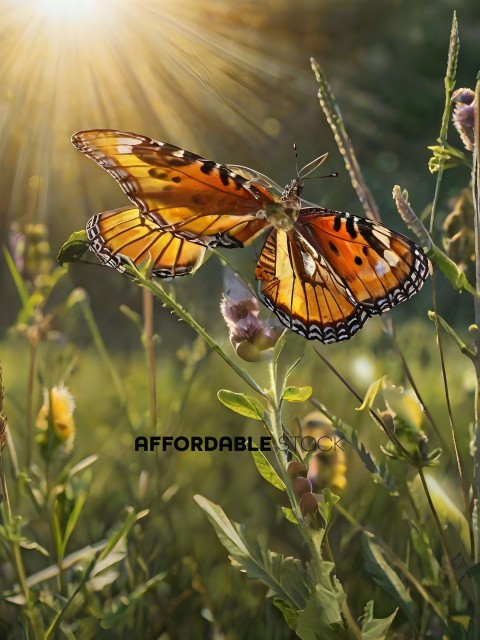 A butterfly with a yellow body and orange wings