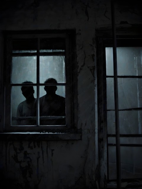 Two men in a dark room