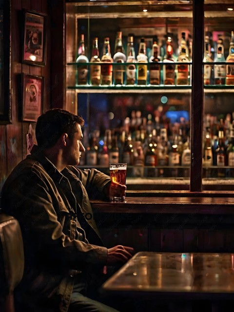 Man sitting at a bar with a glass of beer