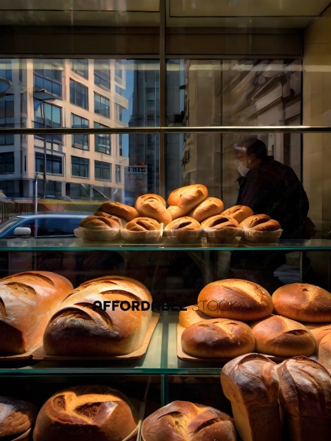Breads on display in a bakery