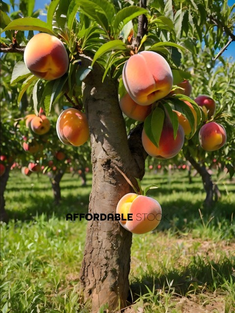 Peach Tree with Peaches on Branches