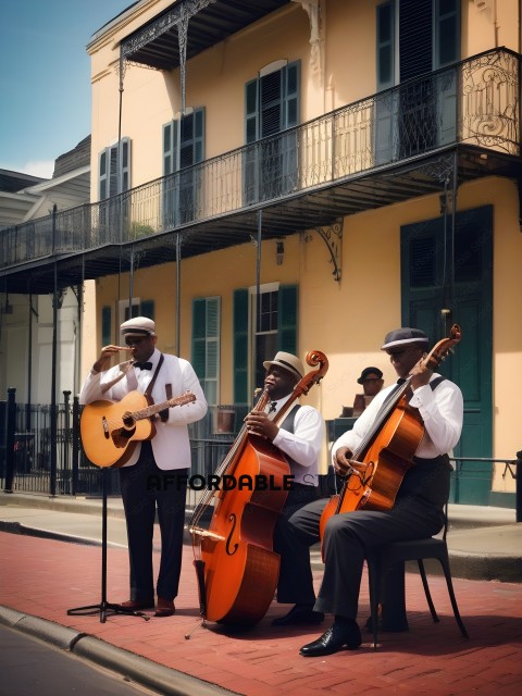Three men playing music on the street