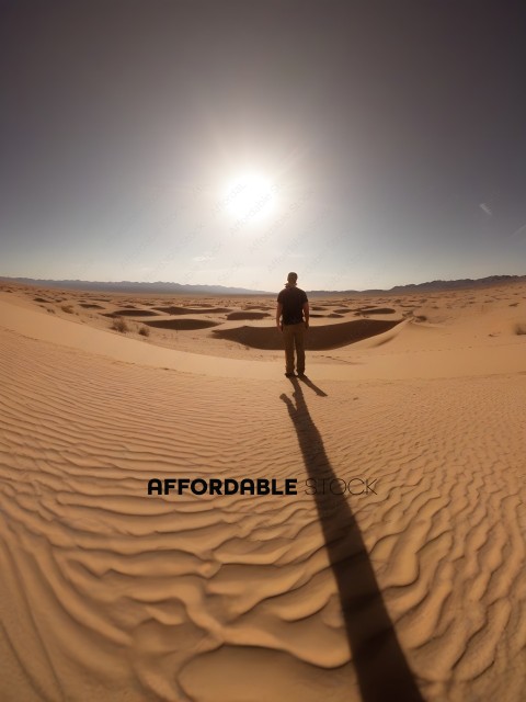 A man standing in the desert with a shadow
