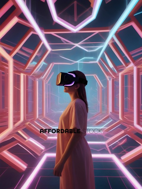 A woman wearing a white shirt and a VR headset