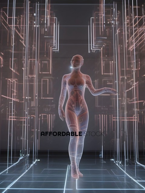 A 3D model of a woman in a white outfit