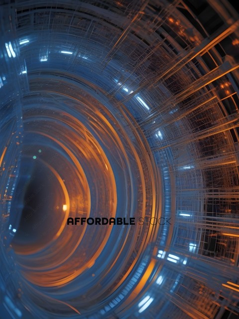 A blurry image of a glass tube with blue and orange light