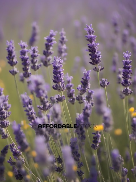 A field of lavender with yellow flowers