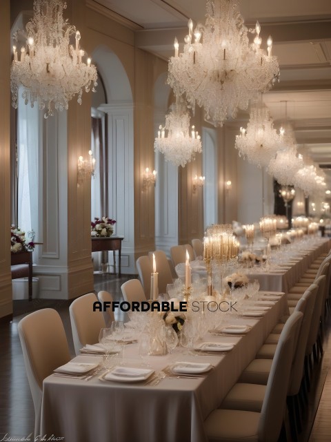 A long table with candles and flowers