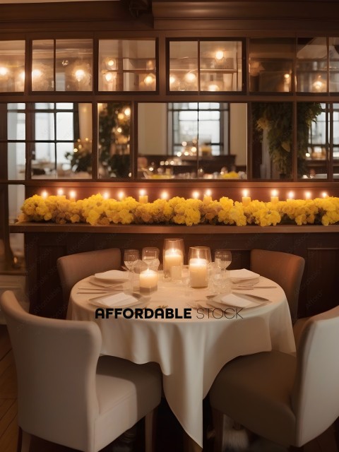 A fancy restaurant with a white table cloth and candles