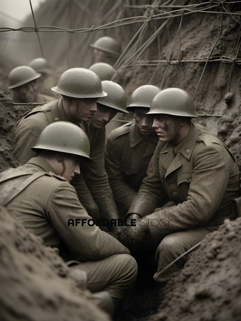 Soldiers in muddy trench
