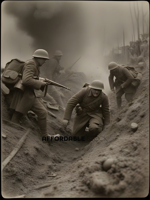 Soldiers in trench warfare during World War I