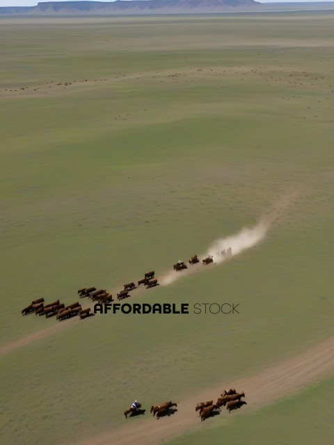 A herd of cattle being herded across a field
