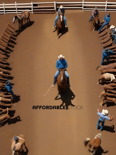 Man riding a horse in a line of other men riding horses