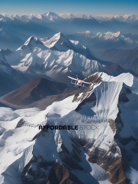 Plane Flying Over Snowy Mountains