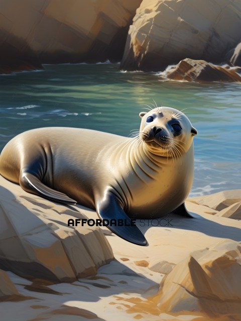 A seal lays on a rocky shore