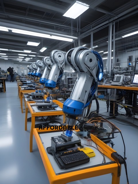 A row of robots working on a production line