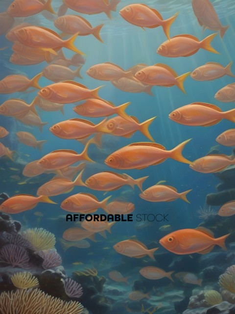 A school of orange fish swimming in the ocean