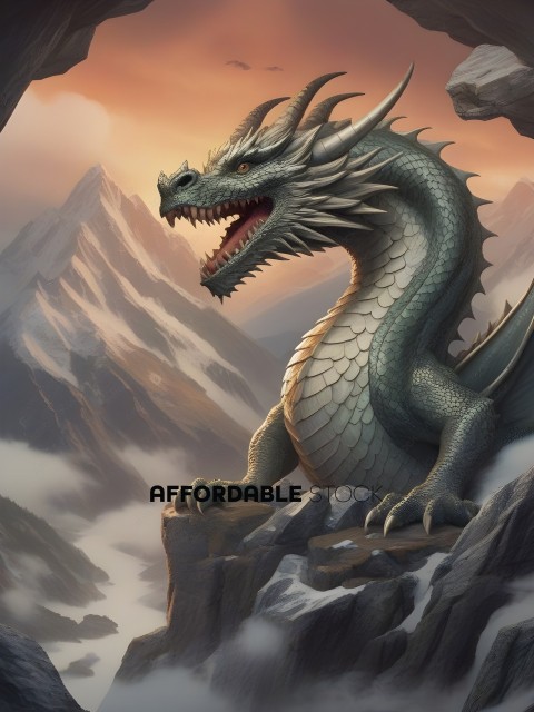 A dragon with a mountain in the background