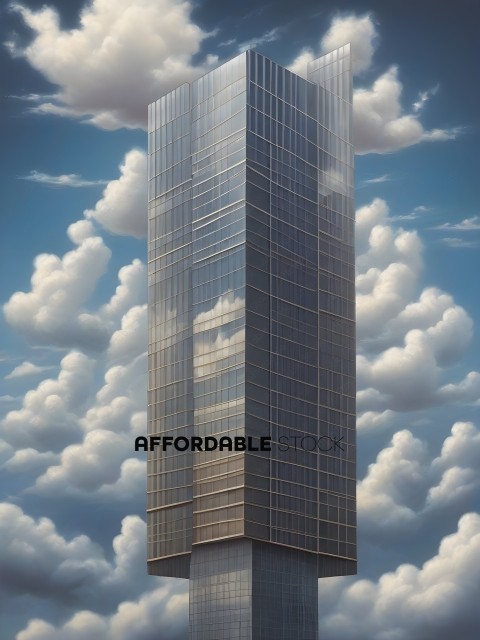 A tall building with a cloudy sky in the background