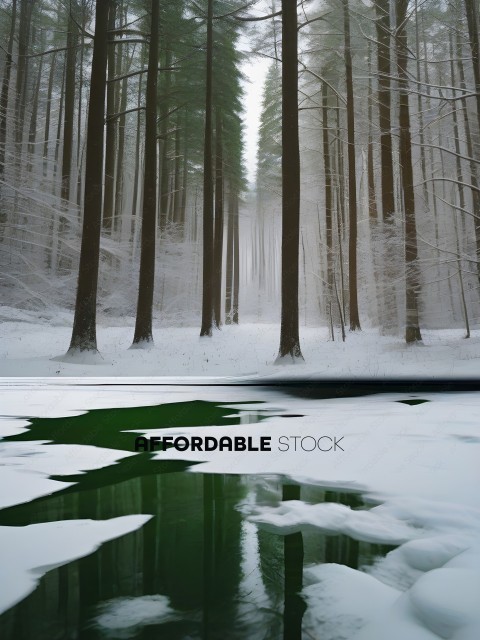 Snowy Forest Reflection in Water