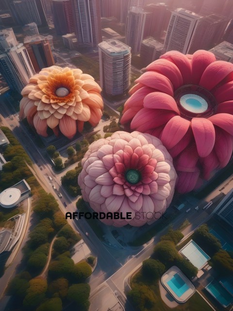 Large Pink Flower Balloons in City