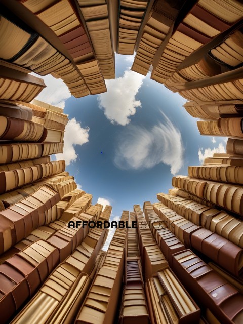 Stacks of books with a cloud in the middle